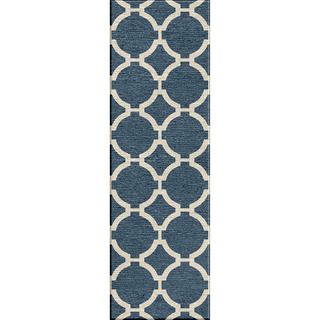 Handmade Flat Weave Modern Geometric Pattern Blue Rug (26 X 8)