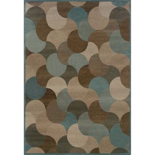 Abstract Beige/ Stone Blue Area Rug (67 X 96)