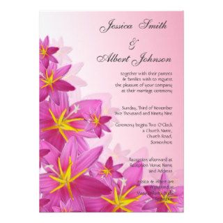 Wedding pink lilies flowers invitation invite