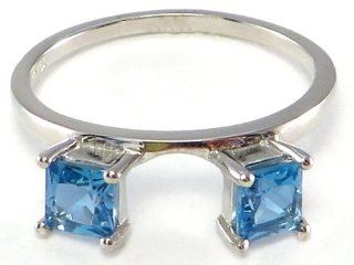 Princess Blue Topaz Ring Wrap Guard Enhancer 10k white gold Wedding Bands Jewelry
