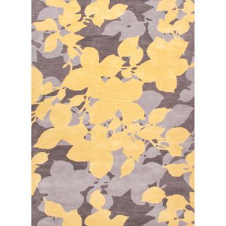 Hand tufted Transitional Floral pattern Gray/ Black/ Yellow Rug (2 X 3)