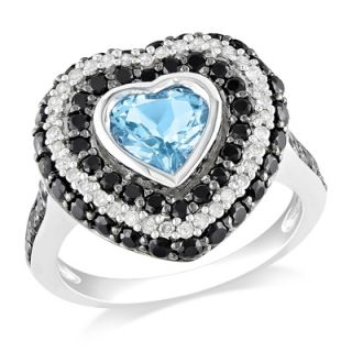 Heart Shaped Sky Blue Topaz and Black Spinel with 1/5 CT. T.W. Diamond