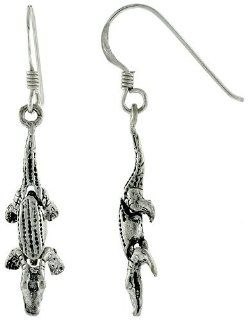 Sterling Silver Movable Alligator Earrings 15/16 inch Jewelry