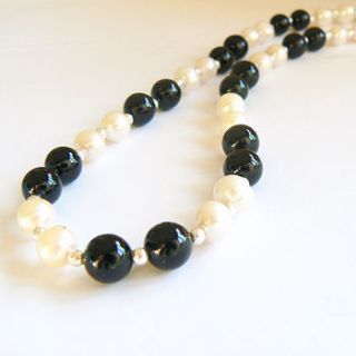 freshwater pearl and onyx necklace by clutch and clasp