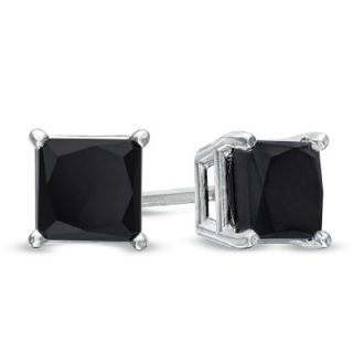 CT. T.W. Princess Cut Enhanced Black Diamond Solitaire Stud Earrings