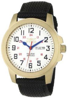 Invicta Men's 1039 Specialty Collection White Dial 18k Gold Plated Stainless Steel and Black Canvas Watch Invicta Watches