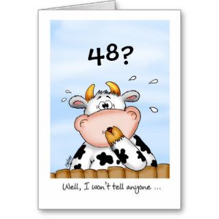 48th Birthday  Humorous Card with surprised cow
