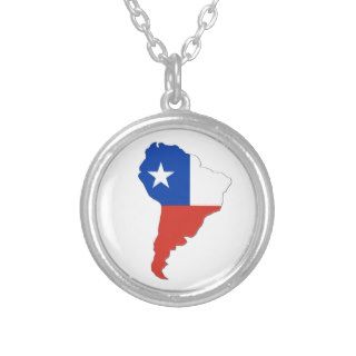 Chile Flag on a Map of South America Necklaces