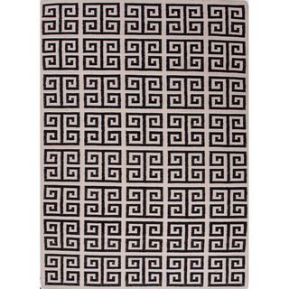 Versatile Handmade Flat weave Geometric pattern Gray/ Black Rug (36 X 56)