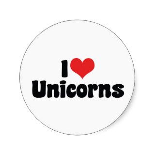 I Love Unicorns Round Stickers
