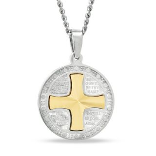 Prayer Round Cross Pendant in Two Tone Stainless Steel   24   Zales