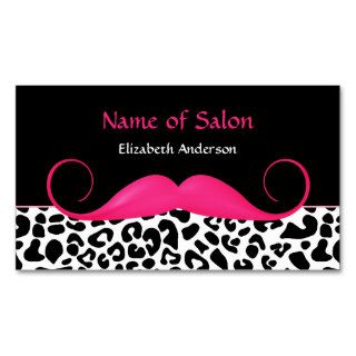 Girly Mustache Pink and Black Leopard Hair Salon Business Card Templates