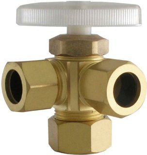 LDR 537 5505RB 1/2 Inch OD by 1/2 Inch OD by 5/8 Inch OD Dual Outlet Angle Shut Off Valve Rough Brass Low Lead, Chrome Plated