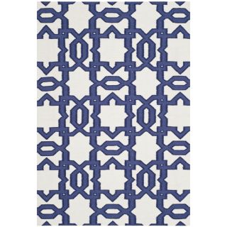 Safavieh Handwoven Blue lattice Moroccan Dhurrie Ivory Wool Rug (3 X 5)