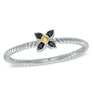 Enhanced Black and Yellow Diamond Accent Stackable Flower Ring in