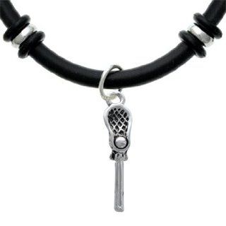 3 D Lacrosse Stick and Ball Black Rubber Charm Bracelet [Jewelry] Delight Jewelry Jewelry