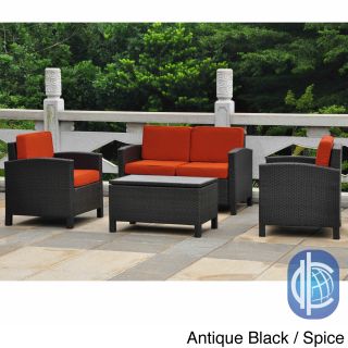 International Caravan International Caravan Barcelona Resin Wicker/aluminum Settee Set With Cushions (set Of 4) Black Size 4 Piece Sets