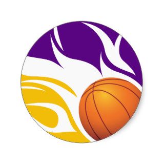 Flaming Basketball Purple and Gold Stickers