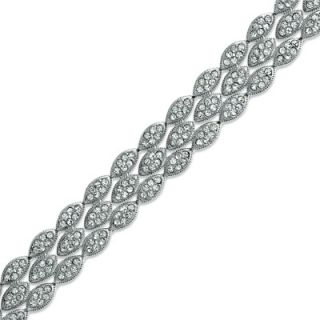 Pavé Crystal Braided Bracelet in White Rhodium Plated Brass   7.5