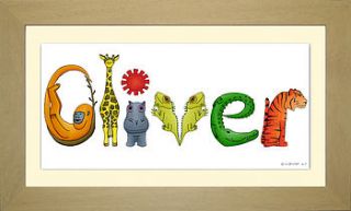 jungle personalised framed name by alphabet gifts