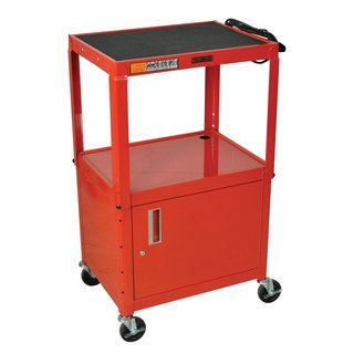 Red Rolling Height Adjustable Steel AV Storage Utility Cart Offex Stands & Carts