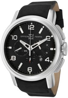 Officina Del Tempo OT1032 11N  Watches,Mens Neat Chronograph Black Dial Black Leather, Chronograph Officina Del Tempo Quartz Watches