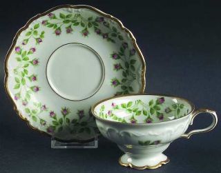 Edelstein Hedgerose Footed Cup & Saucer Set, Fine China Dinnerware   Small Pink
