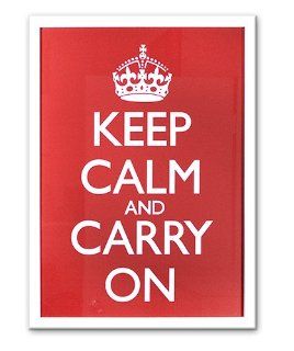 Motivational Posters Inspirational Words Keep Calm and Carry On Red Poster Print White Frame Wall Mounted 17" x 24"  
