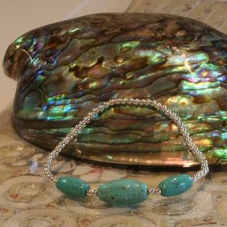turquoise & silver bead bracelet by candle and blue