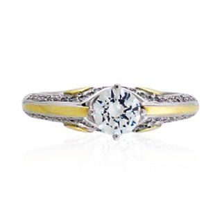 Item R 541M .32 Carat Diamond Semi Mount Engagement Ring 14K Two Tone (CZ Center) Jewelry