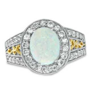 Oval Lab Created Opal and White Sapphire Ring in Sterling Silver with