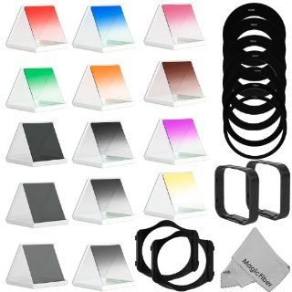 Complete Square Filter Kit Compatible with Cokin P Series   Includes Graduated Color Green, Yellow, Purple, Orange, Pink, Brown, Blue and Red Filters + Graduated ND2, ND4, ND8 and Full ND2, ND4, ND8 Filters + 52, 55, 58, 62, 67, 72, 77MM Adapter Rings + 2