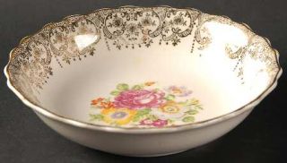 Canonsburg Lajean Coupe Cereal Bowl, Fine China Dinnerware   Floral Center, Gold