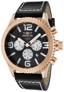 Invicta 1429  Watches,Mens Invicta II Chronograph Rose Gold Plated Case Black Genuine Leather, Chronograph Invicta Quartz Watches
