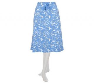 Denim & Co. Stretch Floral Print A line Skirt w/Drawstring —