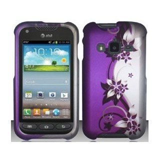 Samsung Galaxy Rugby Pro i547 (AT&T) Purple/Silver Vines Design Snap On Hard Case Protector Cover + Car Charger + Free Neck Strap + Free Animal Rubber Band Bracelet Cell Phones & Accessories