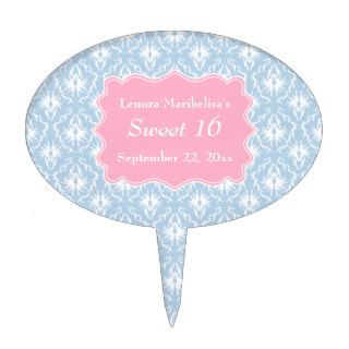 Damask Sweet 16 Pastel Pink and Blue Cake Topper
