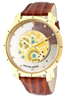 Croton CN307333YLDI  Watches,Mens Circuit Breaker See Thru Diamond Dial Brown Leather, Casual Croton Quartz Watches