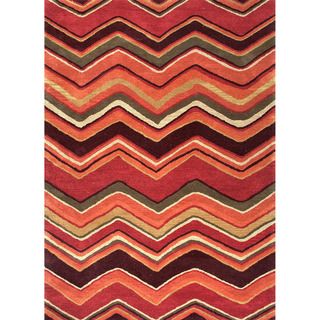 Hand tufted Contemporary Red/ Orange Geometric pattern Area Rug (5 X 8)