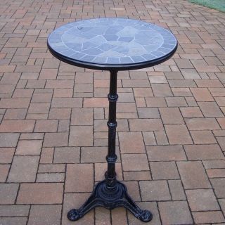 Oakland Living 26 in Black Aluminum Frame Round Stone Patio Bar Height Table