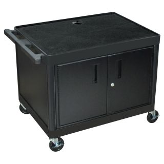 Luxor Mobile Black Presentation Av Utility Cart With 2 Storage Shelf/ Locking Cabinet/ Electric/ 4 inch Heavy Duty Casters