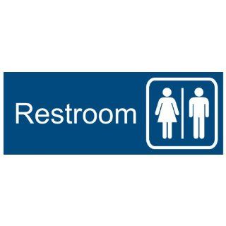 Restroom White on Blue Engraved Sign EGRE 545 SYM WHTonBLU Restrooms  Business And Store Signs 