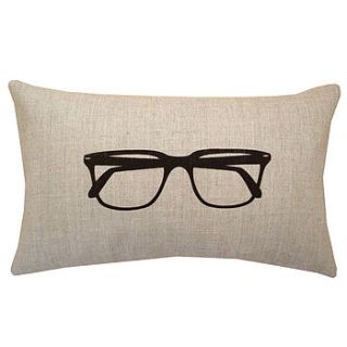 retro glasses beige linen cushion long by acacia design