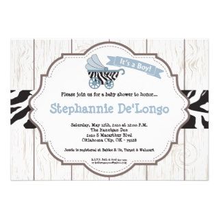 5x7 Blue Carriage Stroller Baby Shower Invitation