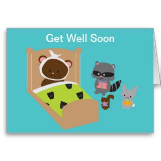 Get Well Soon Sick Bear and Animal Friends Cards