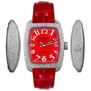 Locman 488RED/RED/PV/DIA  Watches,Womens Tonneau Diamond Red Alligator, Luxury Locman Quartz Watches