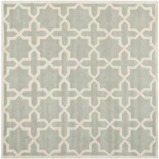 Handmade Moroccan Cross Pattern Grey Wool Rug With Cotton Canvas Backing (7 Square)