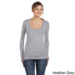 Alternative Womens Ribbed Long Sleeve Scoop Neck T shirt Grey Size L (12  14)