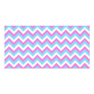 Pink and Blue Chevron Zig Zag Stripes. Photo Card Template