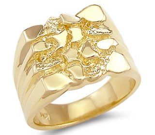 Solid 14k Yellow Gold Large Heavy Mens Nugget Ring Band Right Hand Rings Jewelry